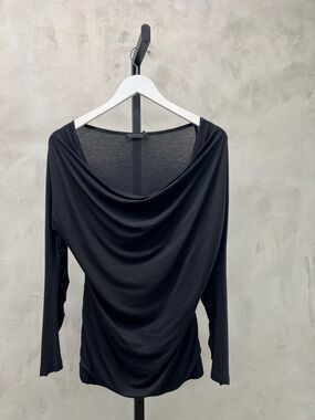 Donna Karan Black Long Sleeve Draped Top